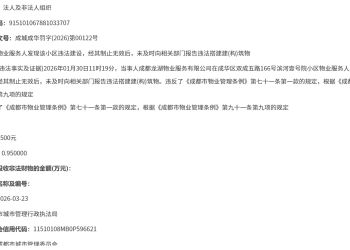 未及时上报小区违建 成都龙湖物业被罚9500元